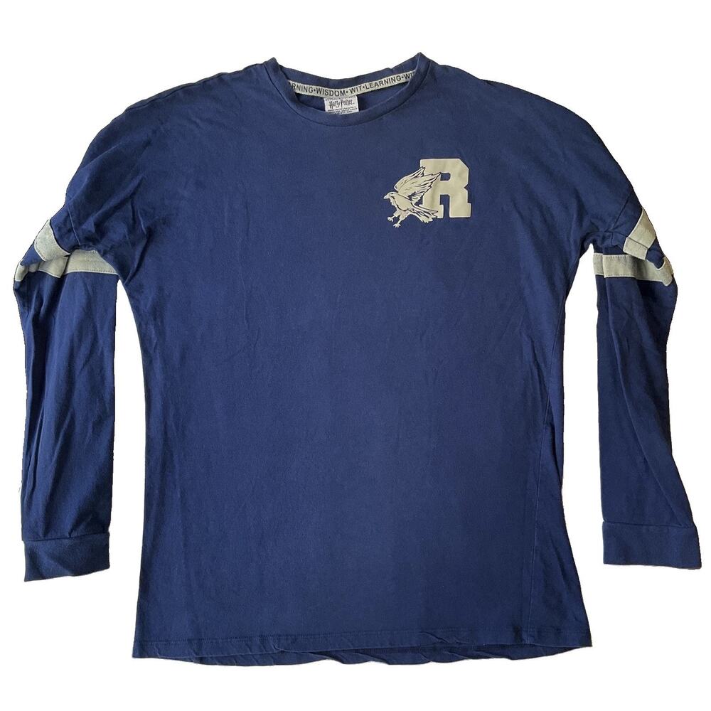 Boxlunch Women Shirt S Blue Ravenclaw Eagle Striped Logo Long Sleeve